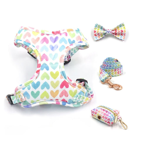 Set pettorina per cani morbida cuoricini arcobaleno