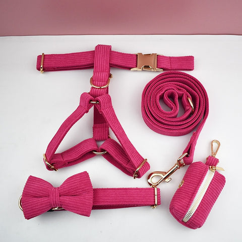 PERSONALIZZABILE - SET PETTORINA PER CANI IN VELLUTO ROSA FRAGOLA A COSTE