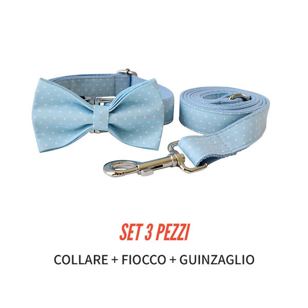 PERSONALIZZABILE - SET COLLARE PER CANI A POIS CELESTE