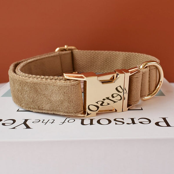 PERSONALIZZABILE - SET COLLARE PER CANI IN VELLUTO BEIGE